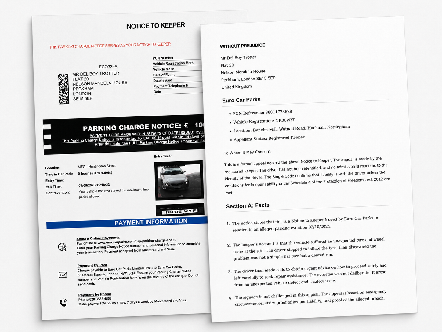 Example Parking Charge Notice and professional Parking Charge Appeal Letter